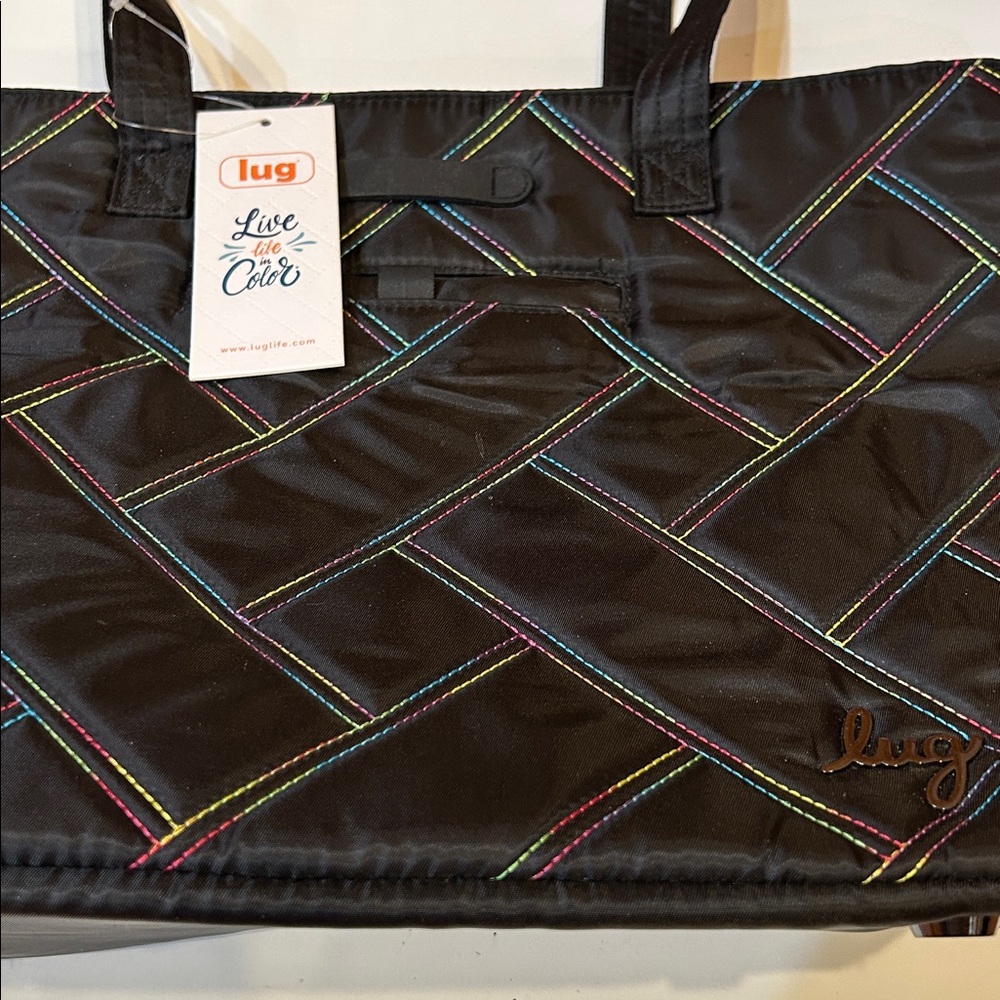 Lug Black Tote with Multicolor Stitching -Skyliner-🎄🎅🎄🎅🎄🎅 - Picture 2 of 8